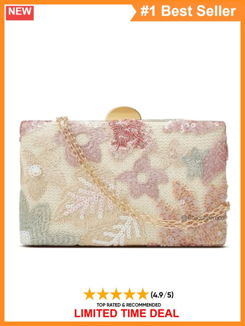 Sequin Floral Embroidery Evening Clutch Mini Crossbody Wedding Party Bag